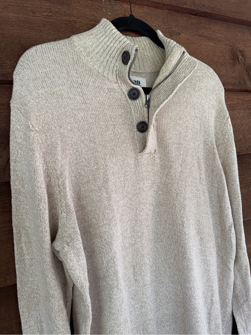 Urban Pipeline Mens Medium Cream 1/4 Zip Pullover Sweater Mock Neck Button Beige